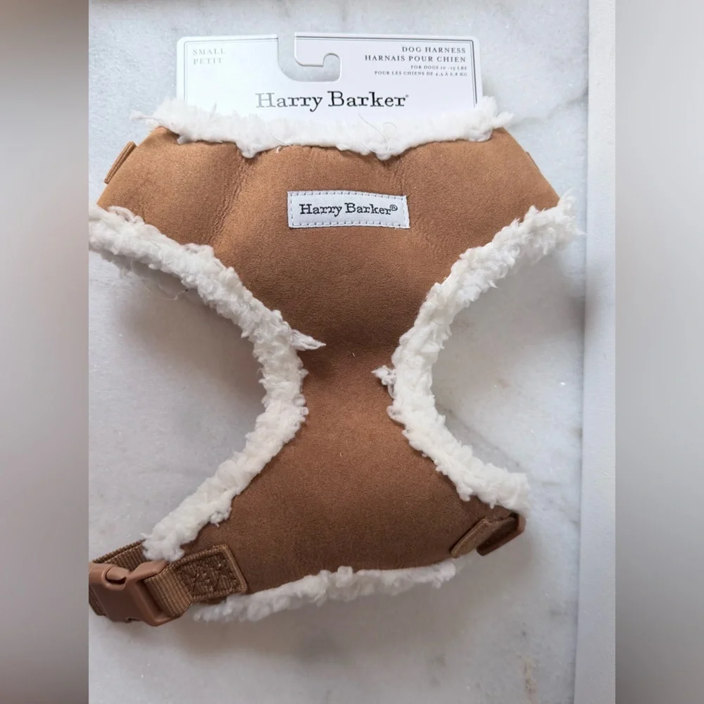 Harry Barker Brown Dog Harness with White Trim small